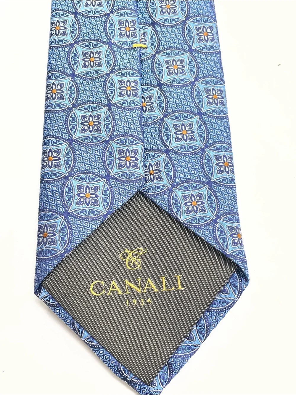 Canali Blue and Light Blue Floral Medallion Silk Tie
